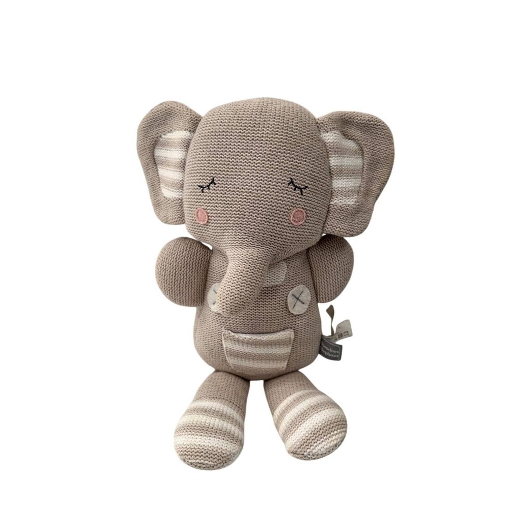 Living Textiles Theodore Elephant Knit Plush Baby Cotton Rattle Beige Nursery 15
